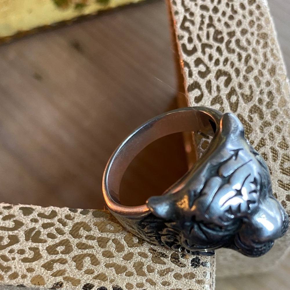 Gothic Silver Tiger Head Ring Size 12 - Picture 4 of 7